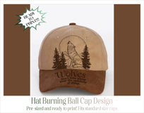 Wolf and Moon Baseball Cap Hat Burning Design Product Image 4