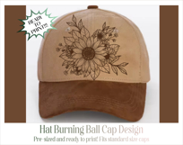 Sunflower Baseball Cap Hat Burning Design Product Image 4