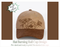 Peonies Baseball Cap Hat Burning Design Product Image 4