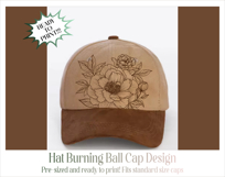 Peonies Baseball Cap Hat Burning Design Product Image 4