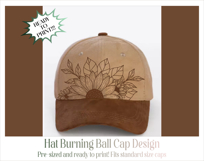 Sunflower Baseball Cap Hat Burning Design Product Image 3