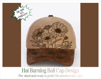 Daisies Baseball Cap Hat Burning Design Product Image 2