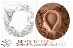 Highland Cow and Farmland Hat Burning Pyrography Desig Product Image 1