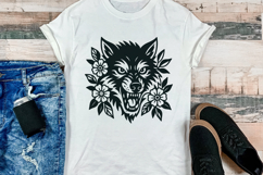 Floral Wolf SVG | Aggressive Wolf Head with Flowers Product Image 3