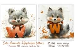 Cute Wolf, baby Animal Alphabet Letters ABC Printable cards Product Image 1