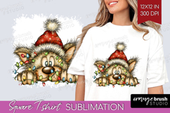 Wolf Tangled In Christmas Lights Square Tshirt Background Product Image 1