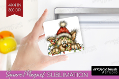 Wolf Tangled In Christmas Lights Magnet Sublimation Funny Product Image 1