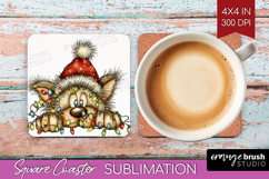 Wolf Tangled In Christmas Lights Square Coaster Funny Xmas Product Image 1
