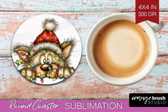 Wolf Tangled In Christmas Lights Round Coaster Funny Xmas Product Image 1