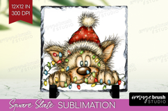 Wolf Tangled In Christmas Lights Slate PNG Funny Xmas Square Product Image 1