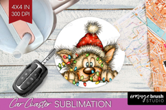 Wolf Tangled In Christmas Lights Car Coaster Funny Xmas Product Image 1