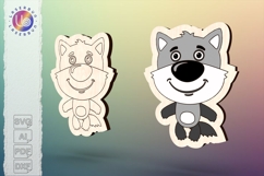 Wolf mini vector for laser cutting, woodland animal charm Product Image 1