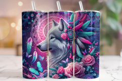 Wolf Tumbler Wrap, Dreamcatcher Tumbler, Feathers PNG, Wolf Product Image 1