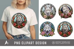 Watercolor Wolf Flower Stained Glass Clipart Product Image 1