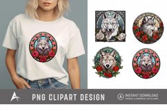 Watercolor Wolf Flower Stained Glass Clipart Product Image 1
