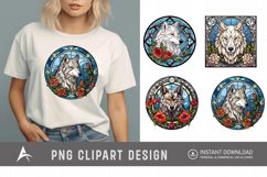 Watercolor Wolf Flower Stained Glass Clipart Product Image 1