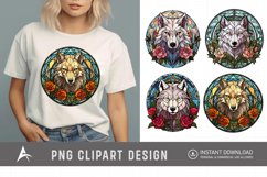Watercolor Wolf Flower Stained Glass Clipart Product Image 1