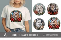 Watercolor Wolf Flower Stained Glass Clipart Product Image 1