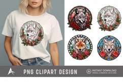 Watercolor Wolf Flower Stained Glass Clipart Product Image 1