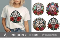 Watercolor Wolf Flower Stained Glass Clipart Product Image 1