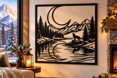 Wolf Mountain Lake Scene Laser Cut Svg Product Image 1