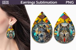 Stained Glass Teardrop Earrings | Wolf Earrings Sublimation Product Image 1