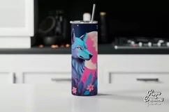 Wolf Neon Art Tumbler Wrap - 20 oz Animal Skinny Tumbler Product Image 2