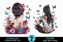 Woman Back Butterflies And Flowers Exquisite Clipart Product Image 1