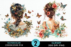 Woman Back Butterflies And Flowers Exquisite Clipart Product Image 1