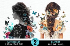 Woman Back Butterflies And Flowers Exquisite Clipart Product Image 1