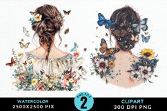 Woman Back Butterflies And Flowers Exquisite Clipart Product Image 1