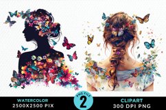 Woman Back Butterflies And Flowers Exquisite Clipart Product Image 1