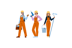 Woman builders performing diverse construction and renovatio Product Image 1