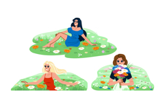 beauty woman flower field vector Product Image 1