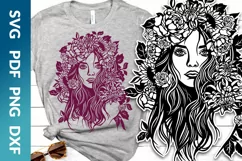 Woman with flowers in her hair - SVG cutting files Product Image 1