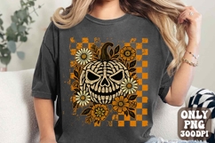 Retro Floral Pumpkin Skeleton Png | Funny Pumpkin Halloween Product Image 1
