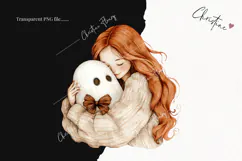 Cozy Halloween Girl Hugging Ghost | Halloween PNG Product Image 2