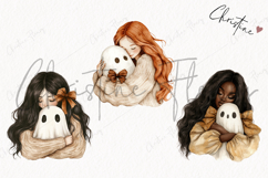 Cozy Halloween Girl Hugging Ghost | Halloween PNG Product Image 3