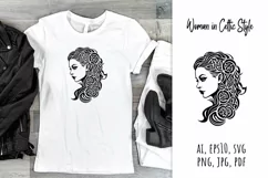 Woman,  celtic,  style,  svg,  folk design, silhouette, laser cut, paper cut,  sublimation,  t-shirt design, mug design, tumbler design, pillow design,  can  glass,  stamp,  stencil,  pet, craft, jpg, svg, pdf, ai, vector, png,