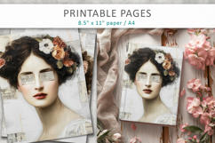 vintage woman portrait pages, mixed media junk journal Product Image 1