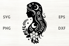 Moon Celestial Floral Lady SVG Product Image 1