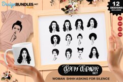 Woman Shhh Asking For Silence Clipart Set Product Image 1