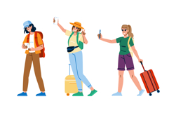 explore woman tourist phone vector Product Image 1