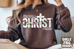 Merry Christmas Cross PNG Preppy Christmas Distressed PNG Product Image 1