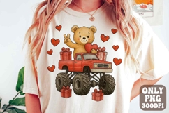 Valentine Teddy Bear Monster Truck PNG Boy Vday Heart Shirt Product Image 1