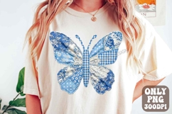 Blue Toile Patchwork Easter Butterfly PNG Coquette Spring Product Image 1