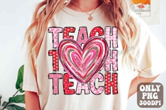 Retro Teach Love Valentine PNG Heart Teacher PNG XOXO Design Product Image 1