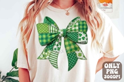 Patchwork St. Patricks Day Coquette Bow Shamrock PNG Design Product Image 1