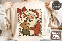 Retro Santa Claus Dog PNG, Vintage Christmas Coquette Bow Product Image 1