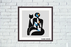 Woman with cat silhouette minimalistic cross stitch pattern - Tango Stitch
